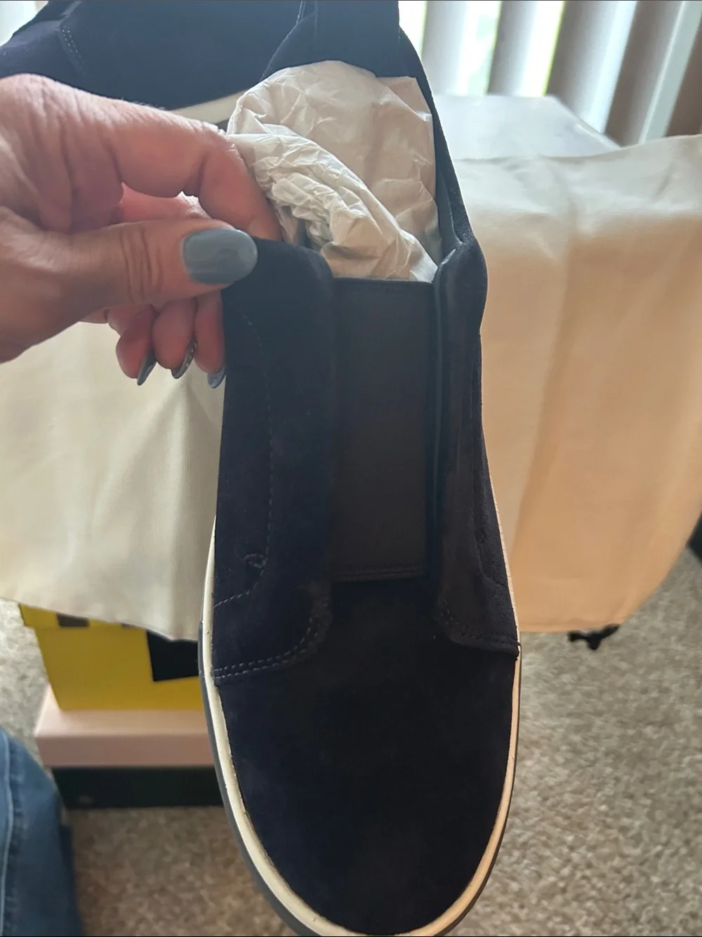 Vince Men’s Slip-On Sneakers in Navy with White Trim